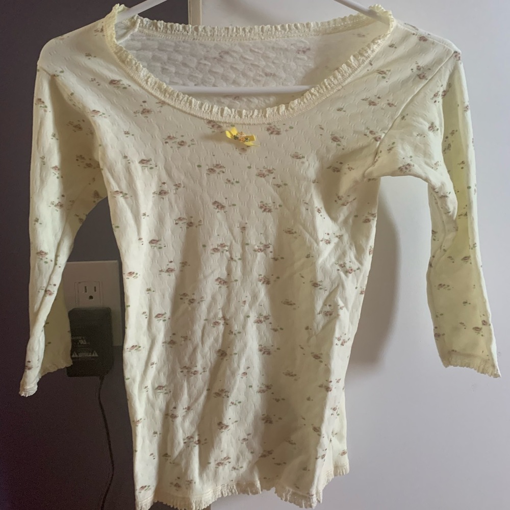 Lace trim bow floral top